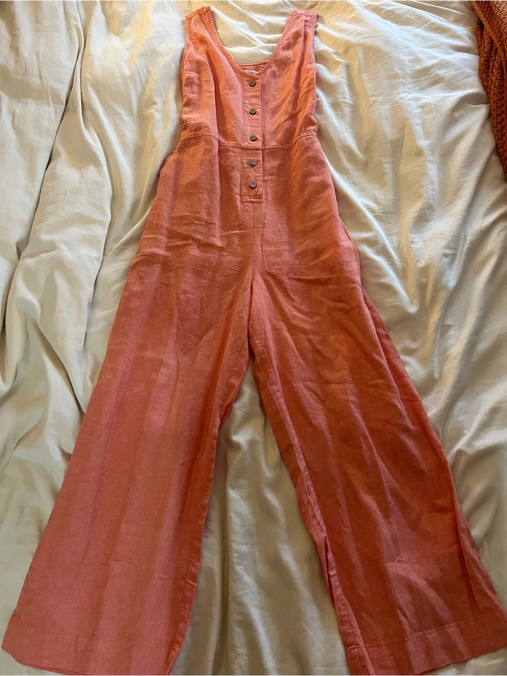 Carve Designs Coral Linen Wide-Leg Button Jumpsuit